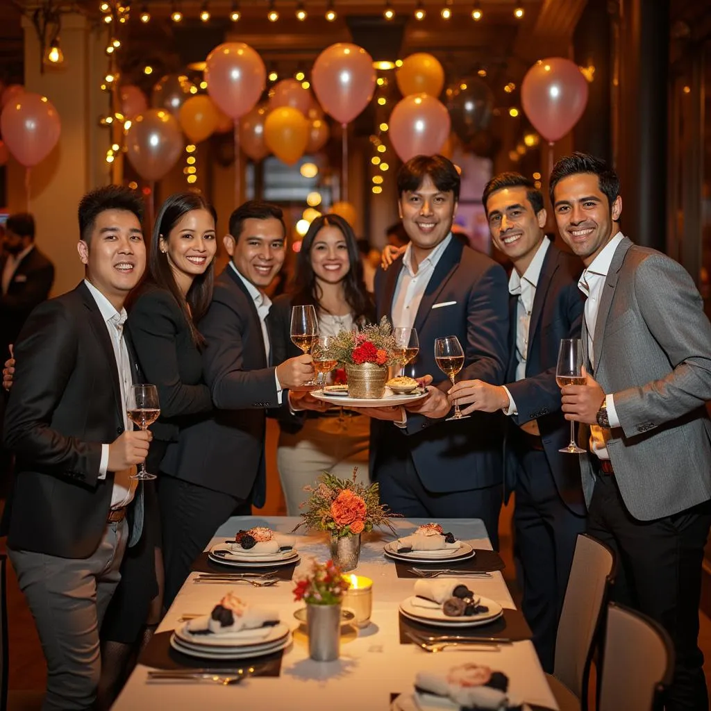 Equipo celebrando logros con clientes